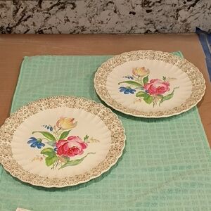 Elegant Floral Dinner Plates with Lace Trim